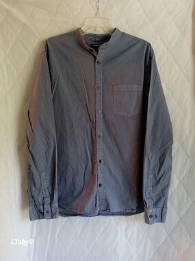 Express Men's Mandarin Collar Long-Sleeve Shirt in Slate Blue